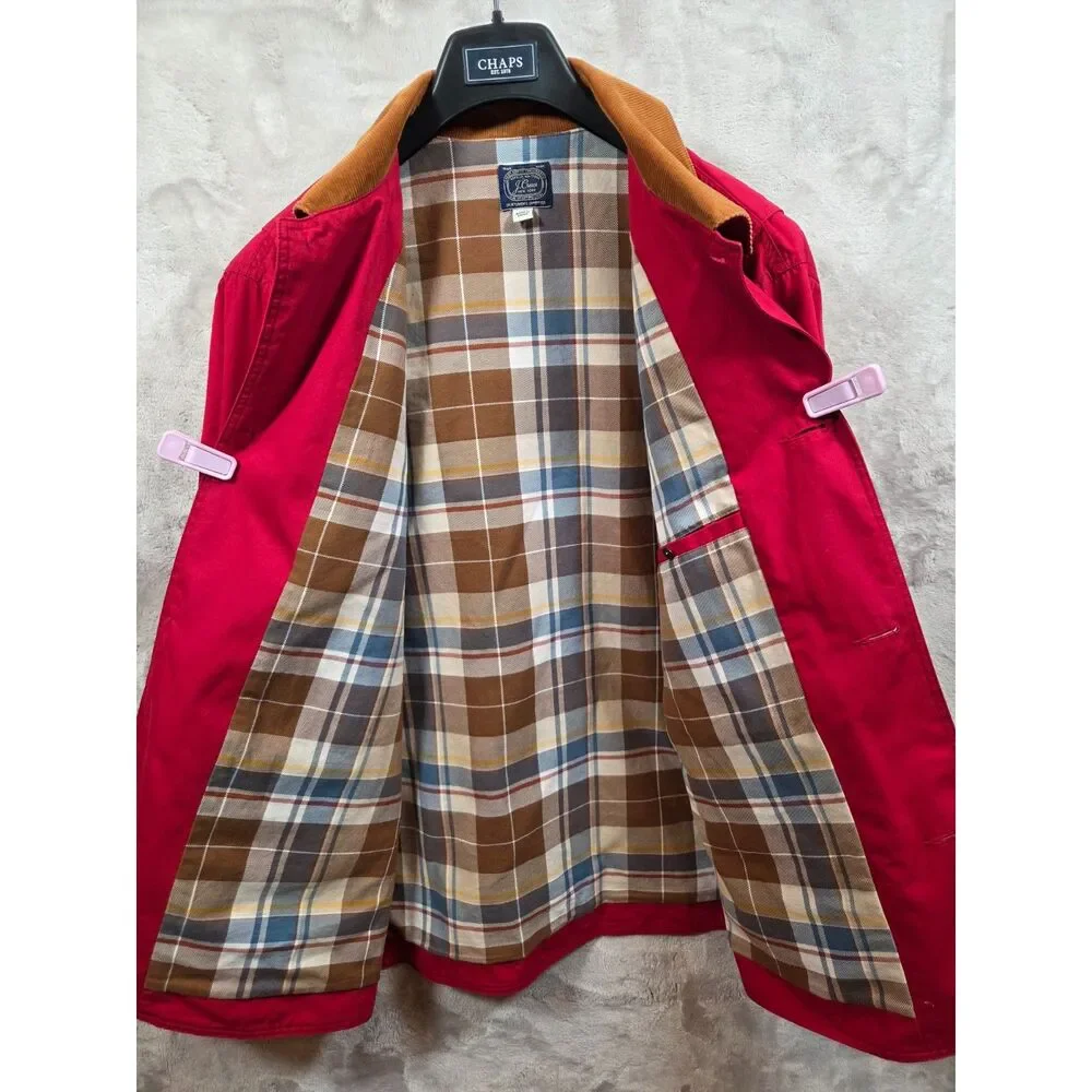 J.Crew Men’s Barn Jacket Red Cotton Canvas Corduroy Collar Plaid Lined M